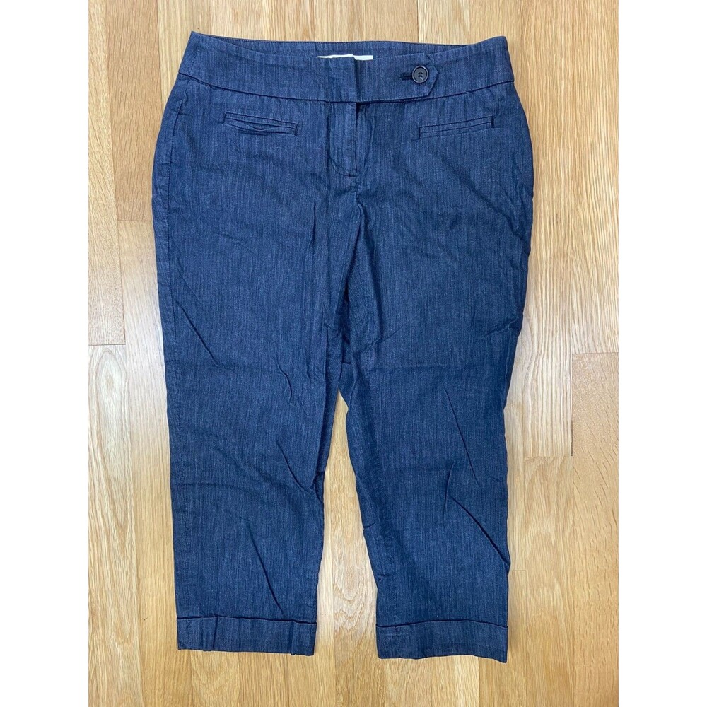 Ann Taylor LOFT Marisa Womens Size 0P Blue Chambray Crop Pants Mid Rise Casual